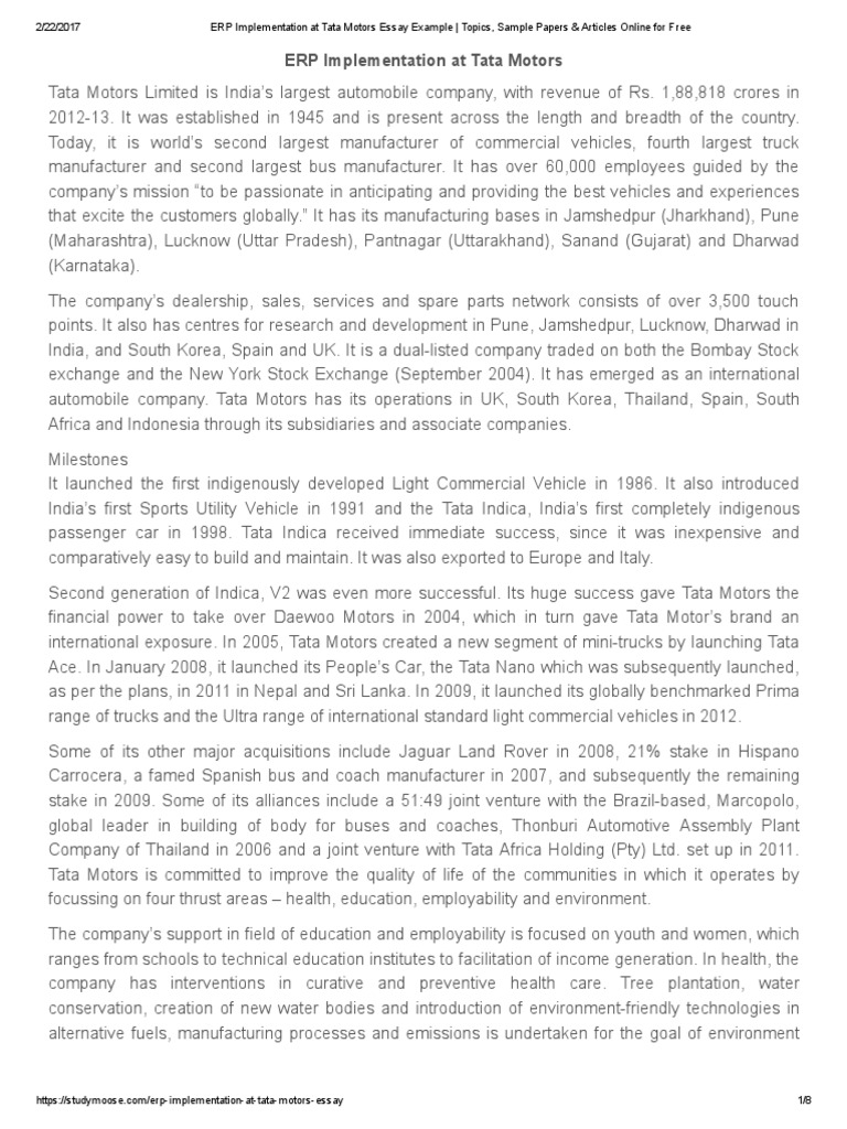 ERP Implementation at Tata Motors | PDF | Enterprise Resource Planning ...