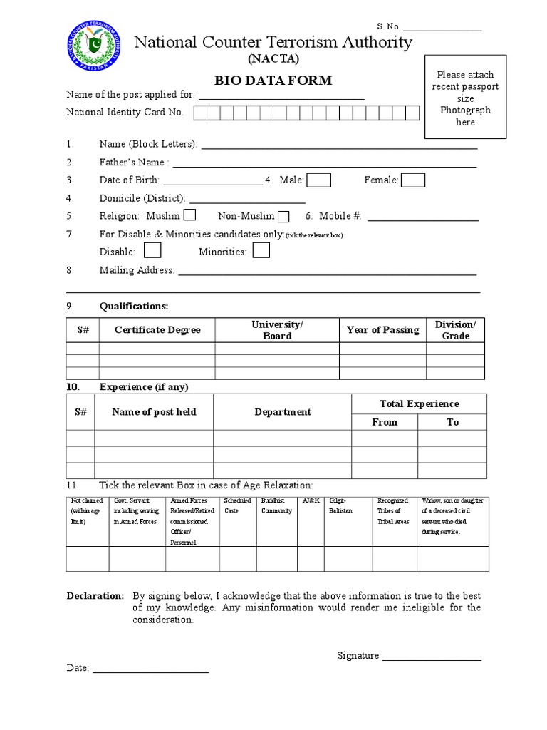 NACTA Job Application Form | PDF | Government And Personhood | Government