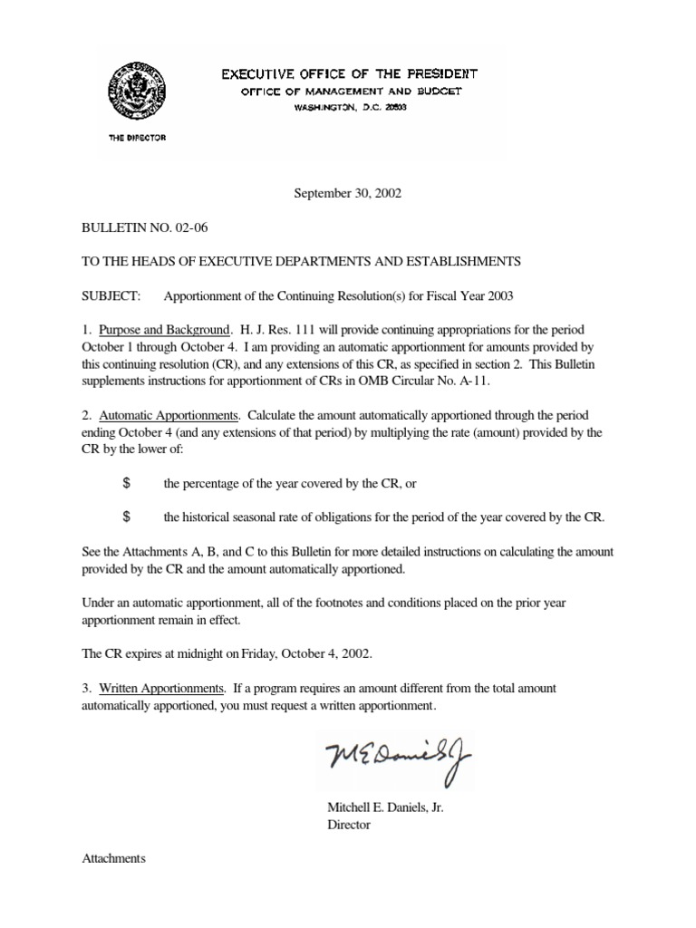 02347b0206 Continuing Resolution United States Department Of Defense