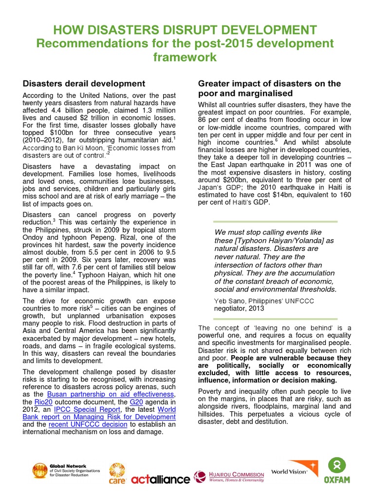 How Disasters Disrupt Development: Recommendations For The Post-2015 ...