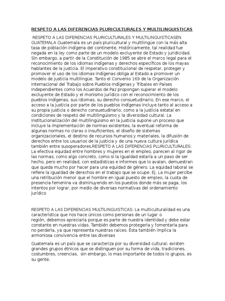Respeto A Las Diferencias Pluriculturales y Multilinguisticas | PDF ...