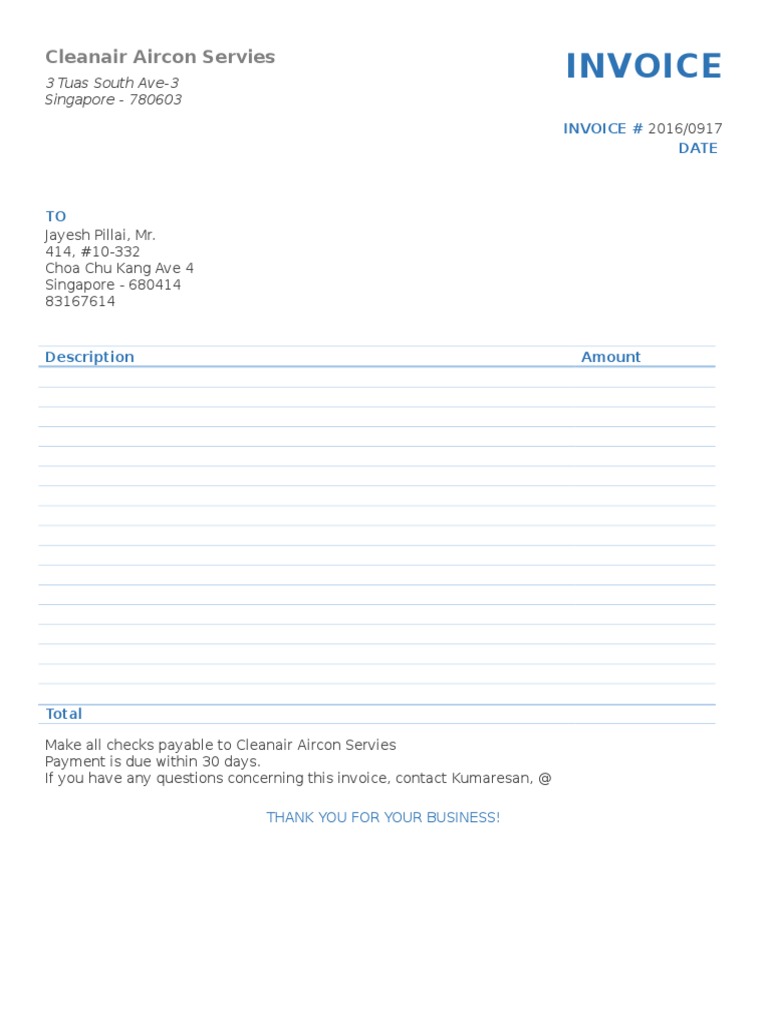 Aircon Service Invoice for Jayesh Pillai | PDF