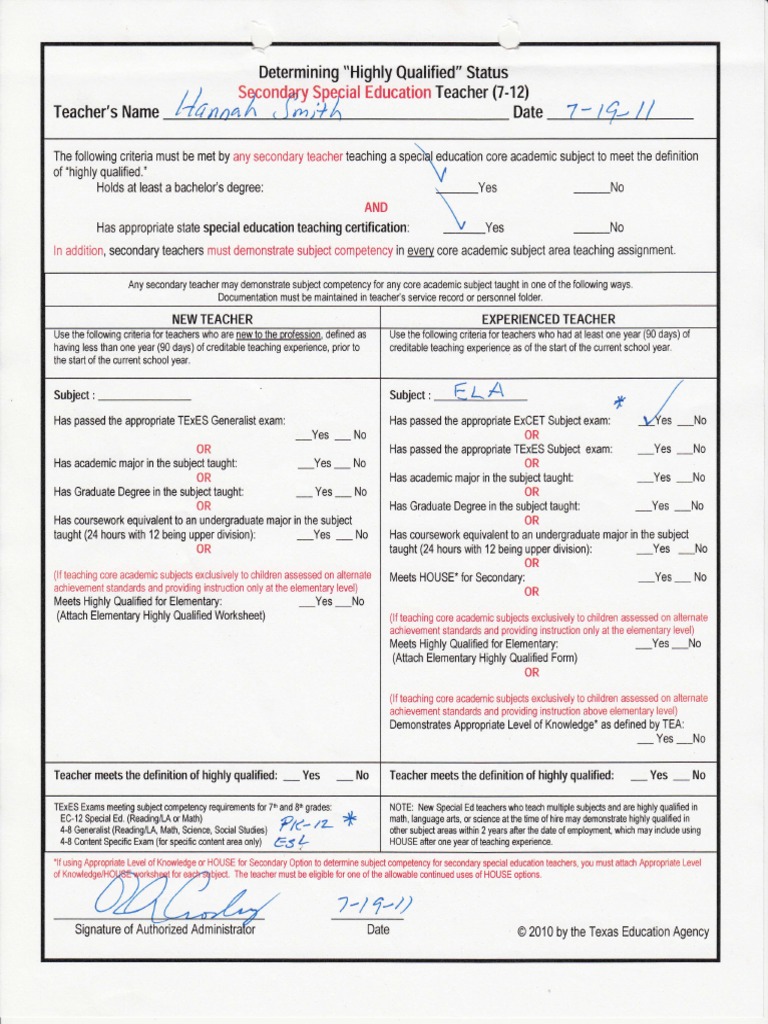 Criteria for Highly Qualified Special Ed Teachers | PDF | Academic ...