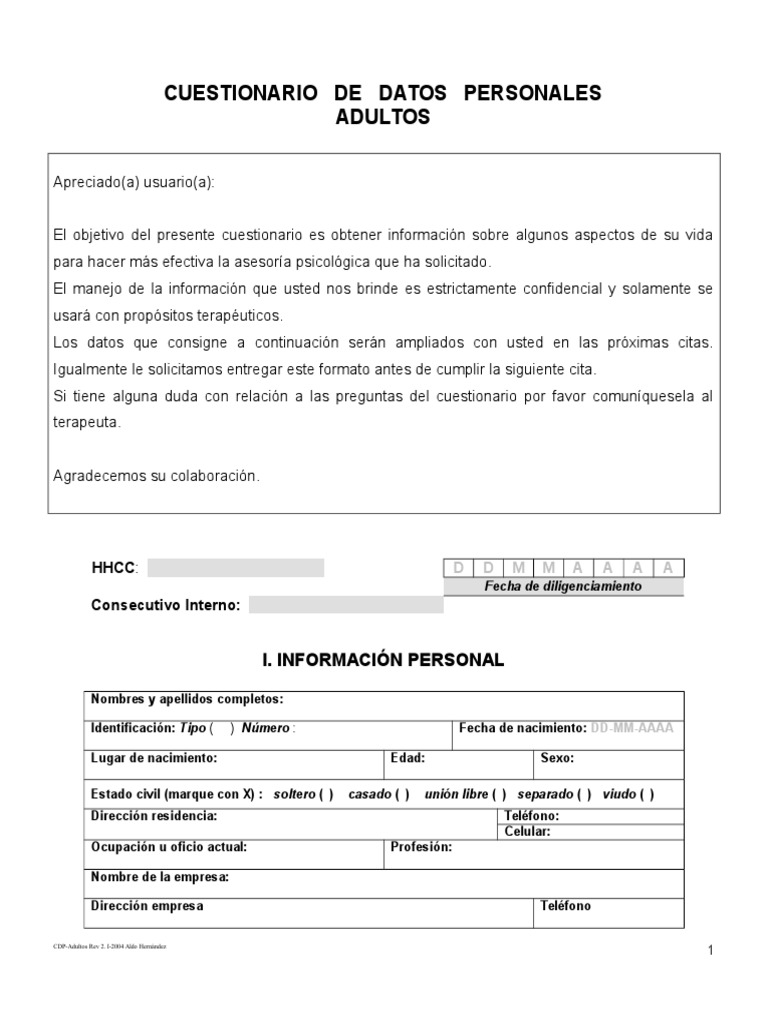 FORMATO CDP Adultos | PDF | Educación Secundaria | Cuestionario