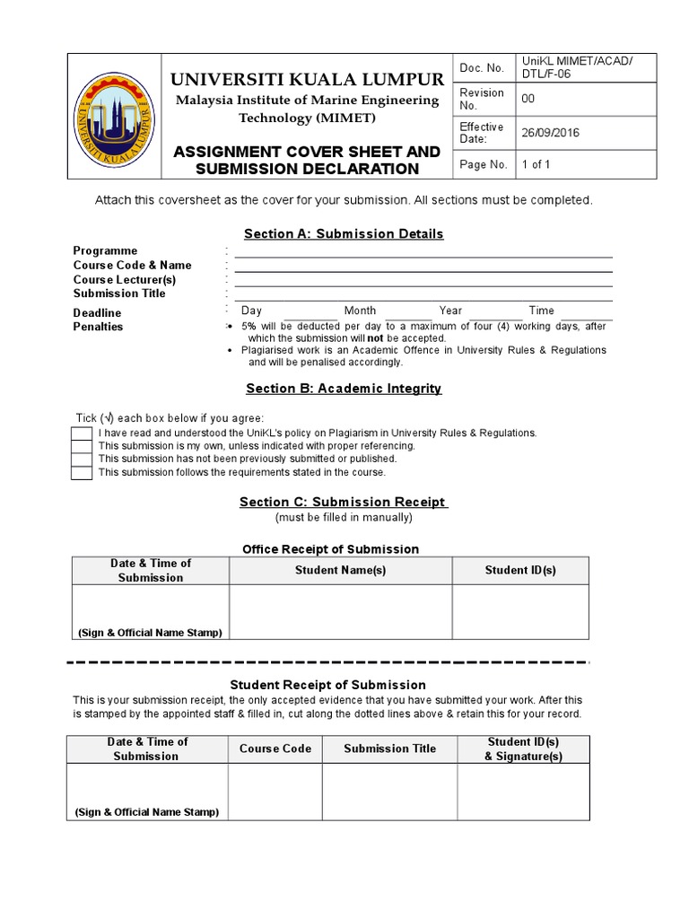 tcd assignment submission form