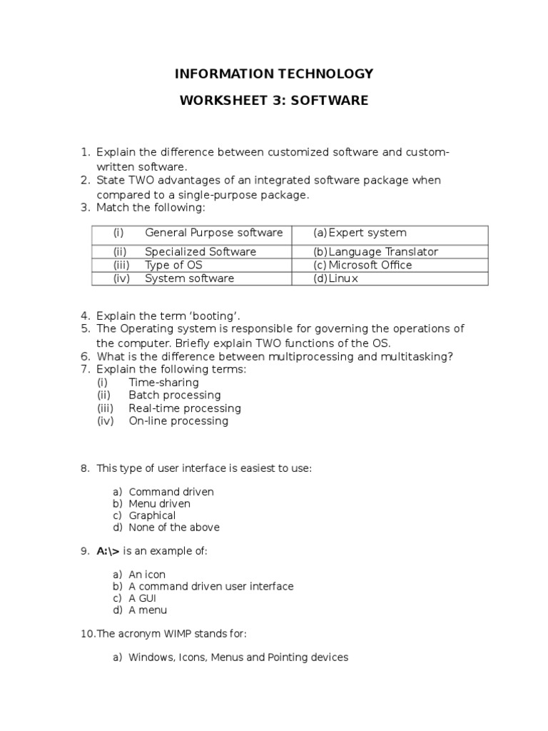 Software Worksheet | PDF | Graphical User Interfaces | Icon (Computing)