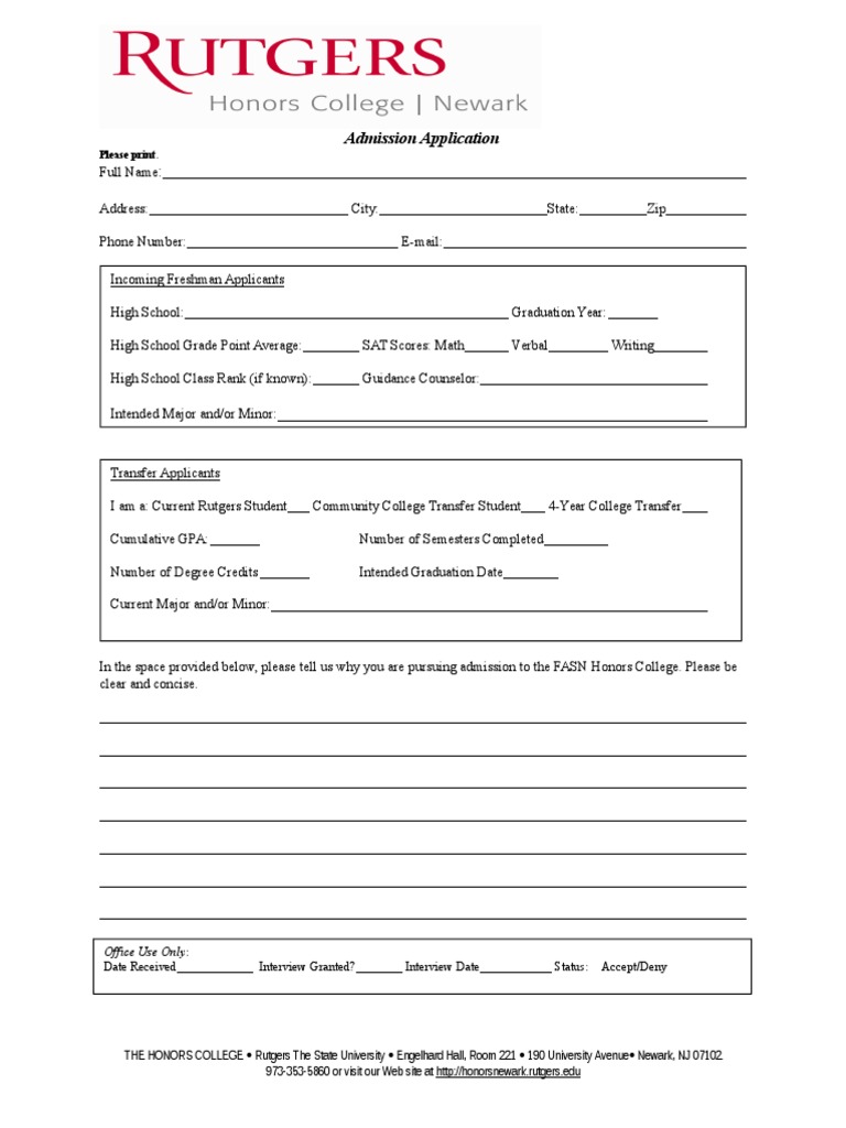 Honors College Admission Application Pdf