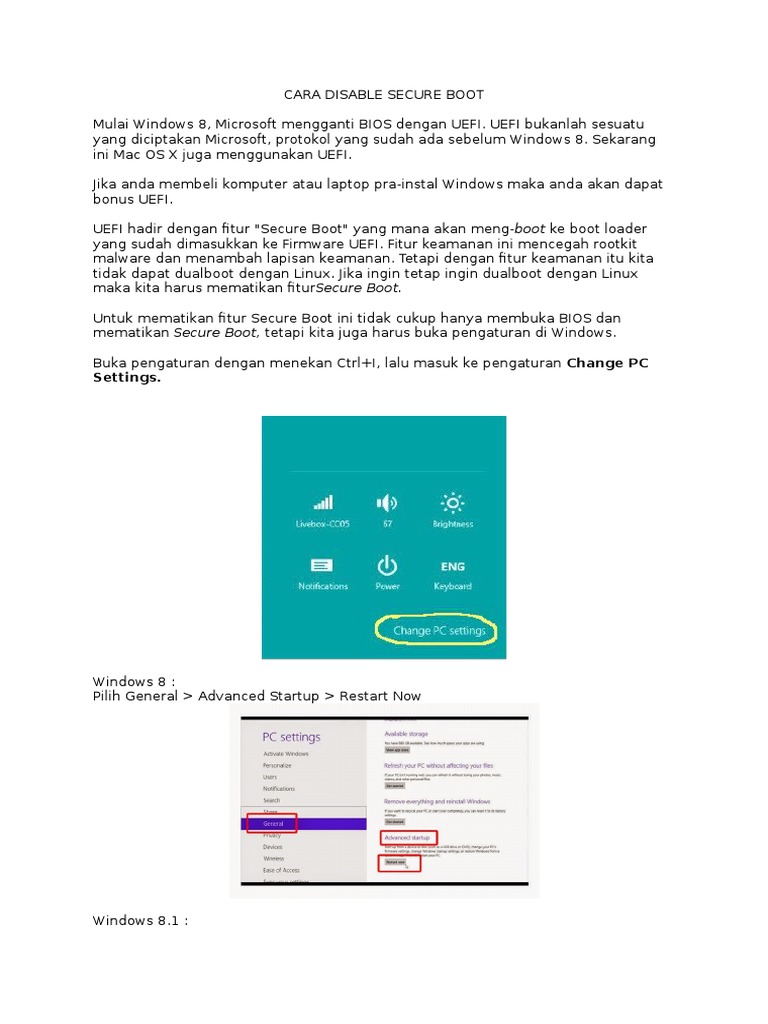 Cara Menonaktifkan Secure Boot UEFI | PDF