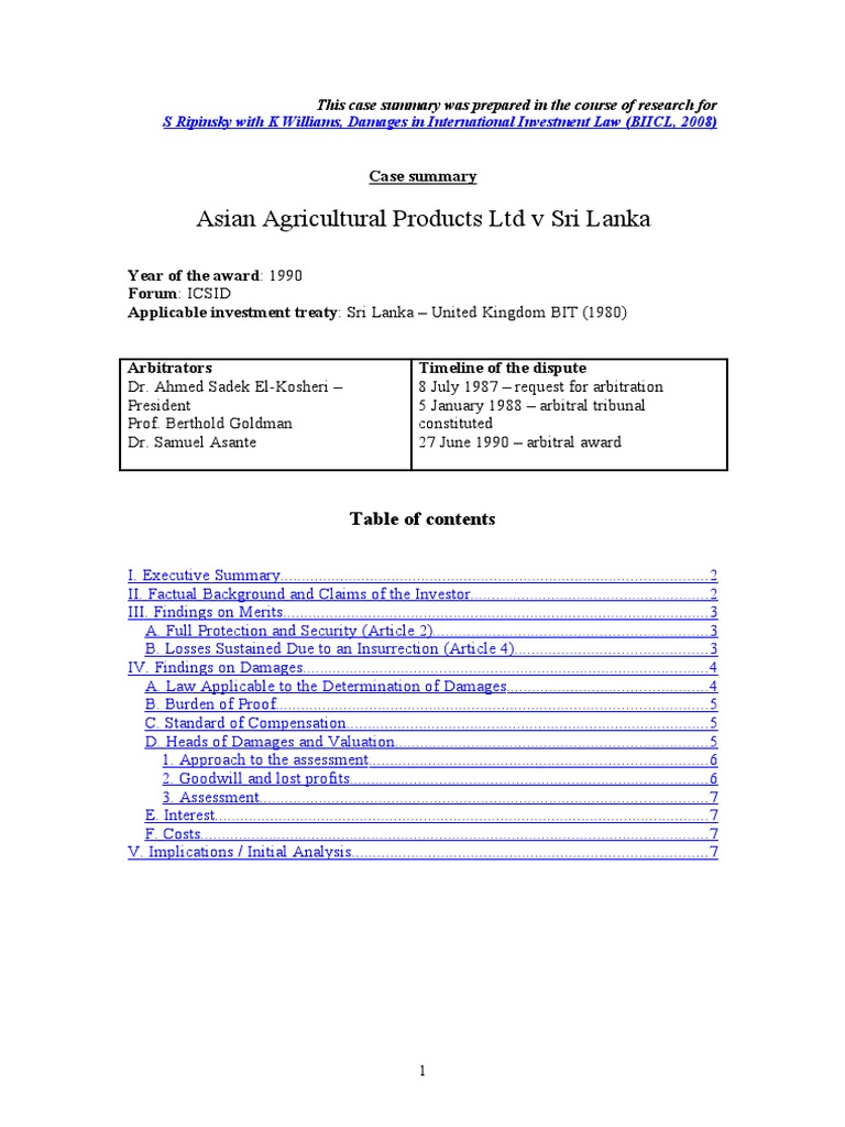 Asian Agricultural Products LTD V Sri Lanka Download Free PDF