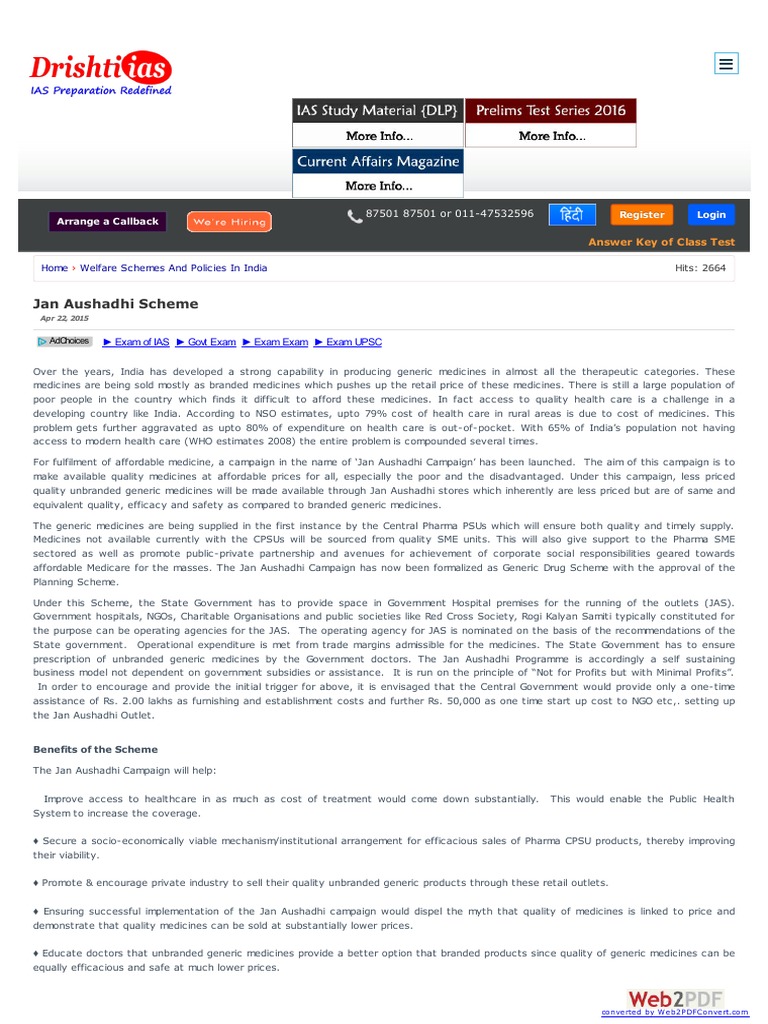 Jan Aushadhi Scheme PDF Pharmaceutical Drug Generic Drug