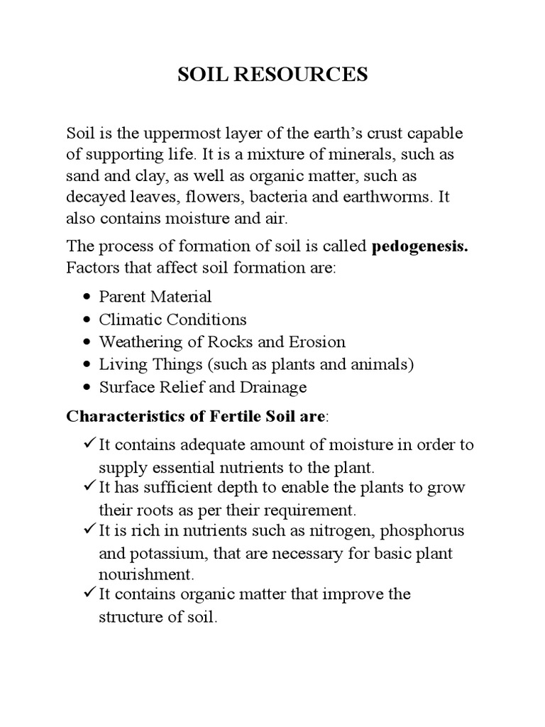 Soil Resources Characteristics of Fertile Soil Are PDF