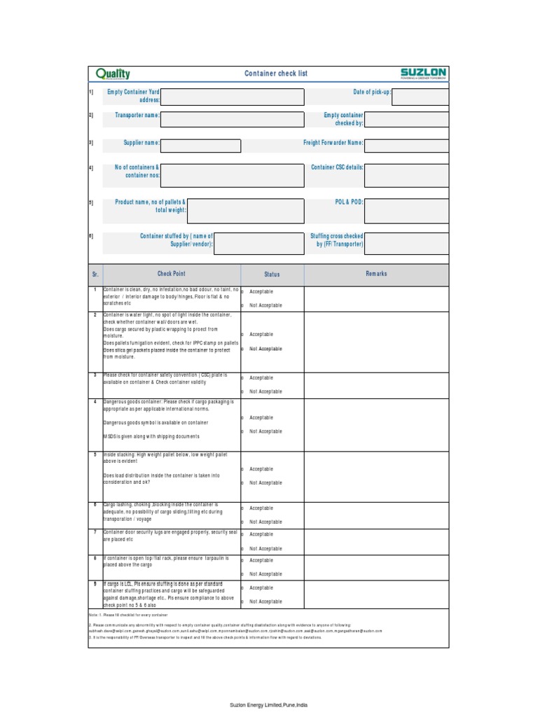 Container Check List Revision 01 PDF Pallet Cargo
