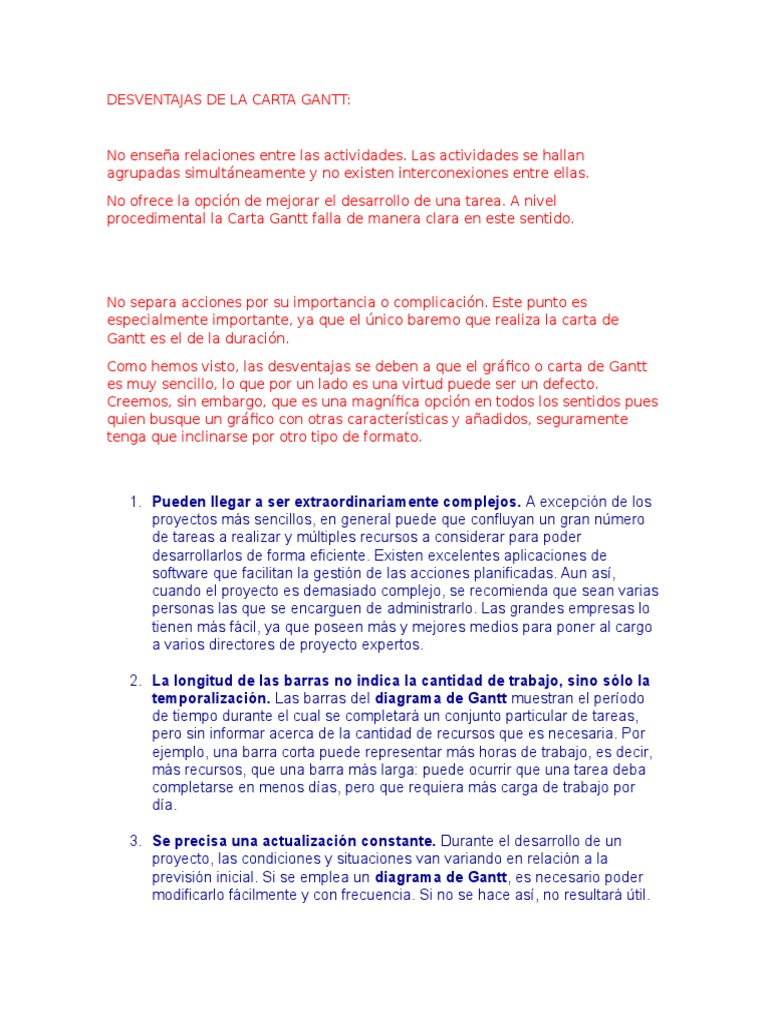 Desventajas de La Carta Gantt  Software  Informática