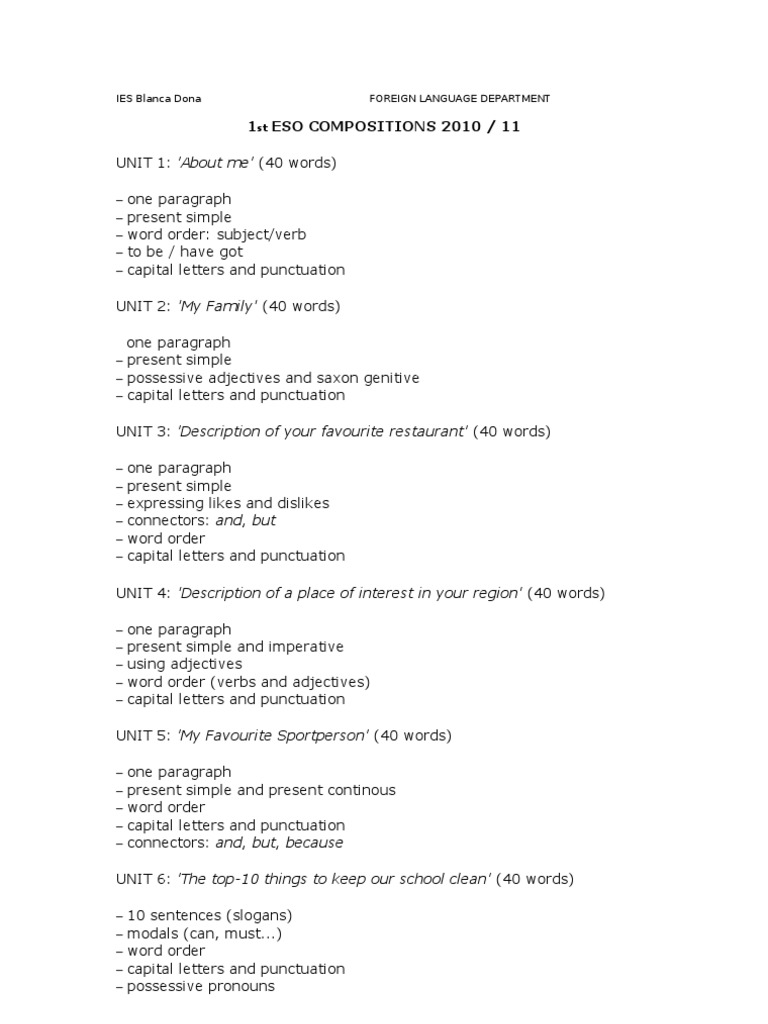 1st of ESO-Compositions | PDF | Language Arts & Discipline | Foreign ...