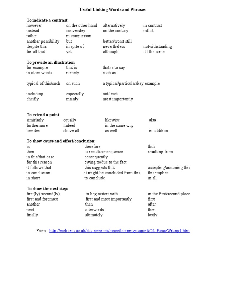 Essential Linking Words for Writing | PDF | Language Arts & Discipline
