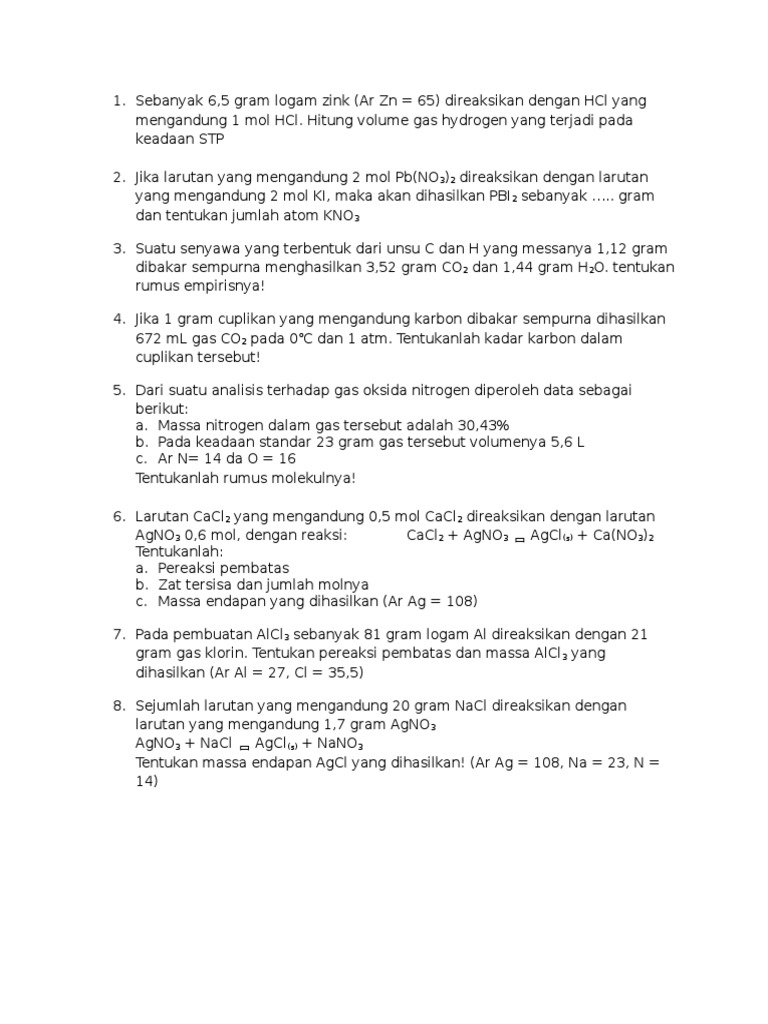 Soal Essay Kimia Kelas 10