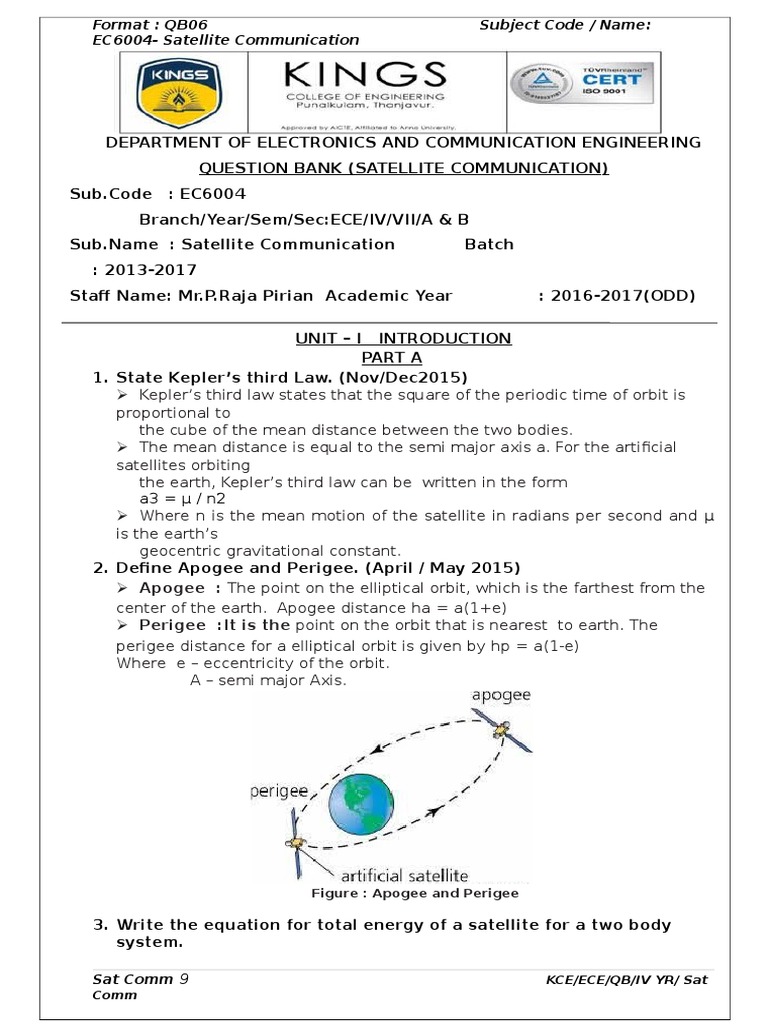 EC6004 Satellite Communication Question Bank PDF Rocket Propellant