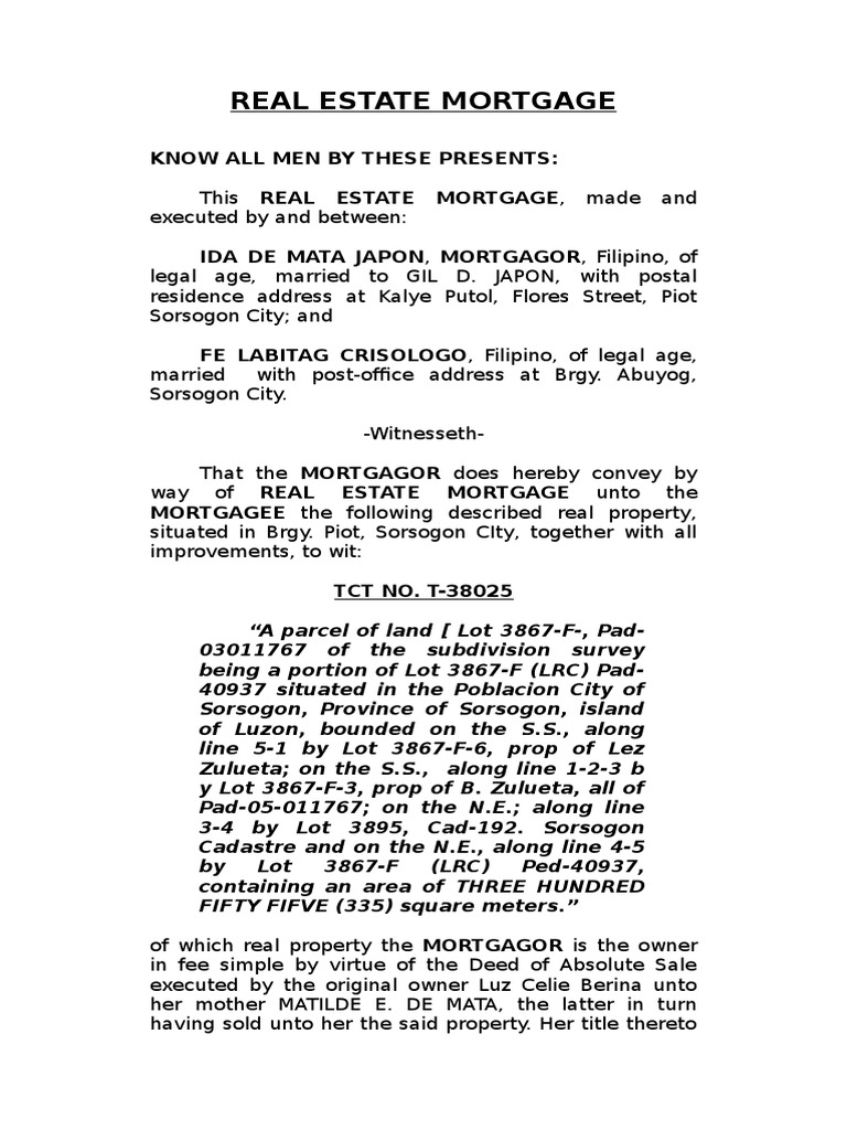 Real Estate Mortgage PDF Mortgage Law Real Estate Law