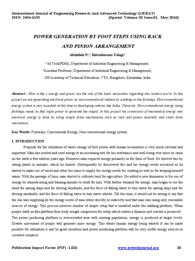 Power Generation by Foot Steps Using Rack and Pinion Arrangement PDF
