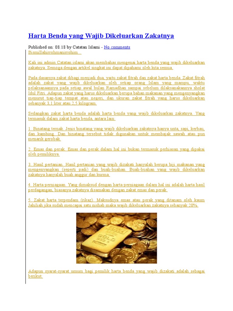Harta Benda Yang Wajib Dikeluarkan Zakatnya