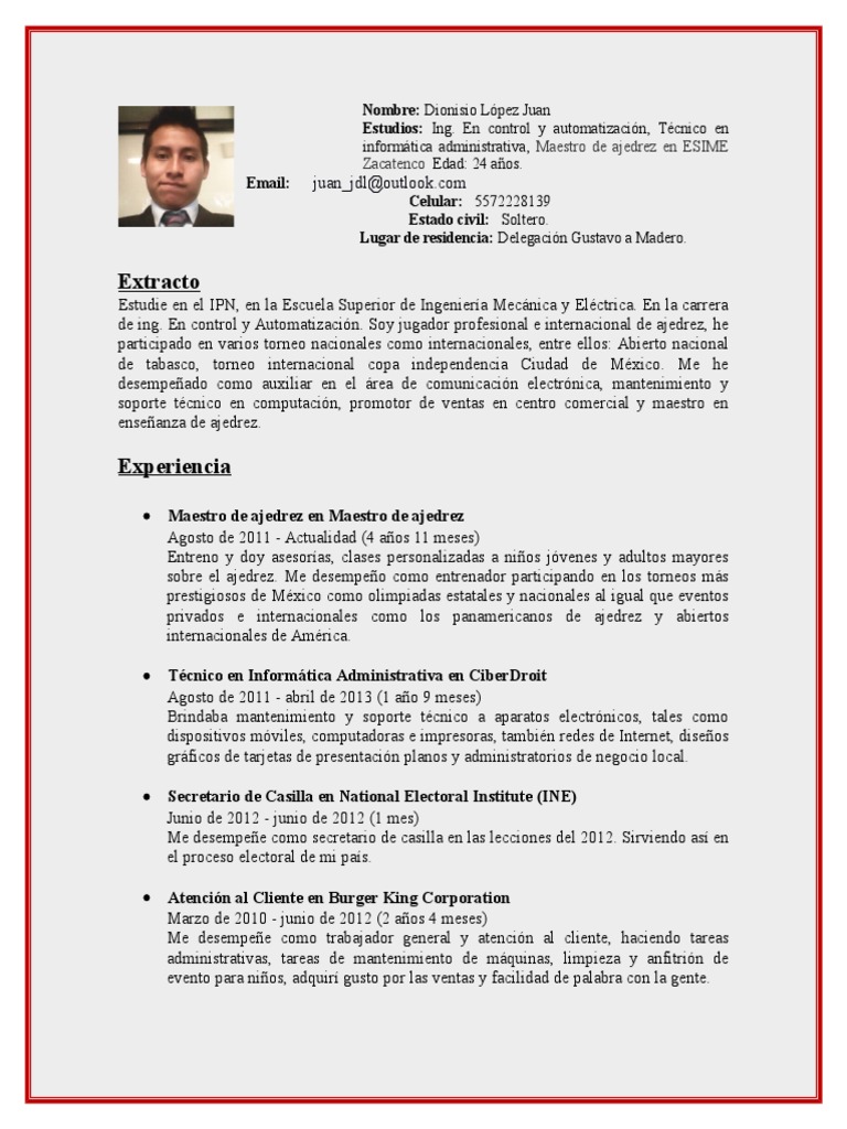 Como hacer un curriculum Vitae Ajedrez México