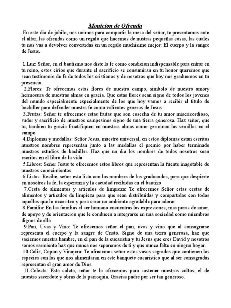 Monicion de Ofrenda eucaristía Rituales
