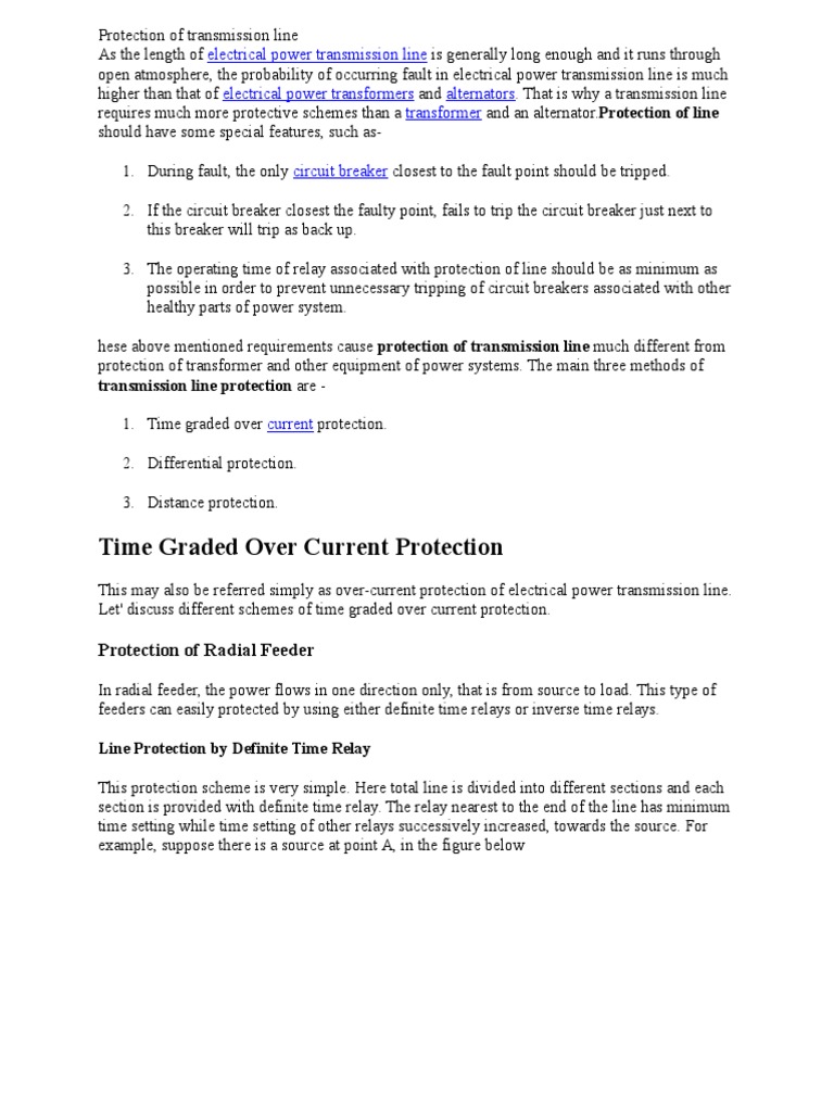 Protection Of Transmission Line Relay Electric Power Transmission
