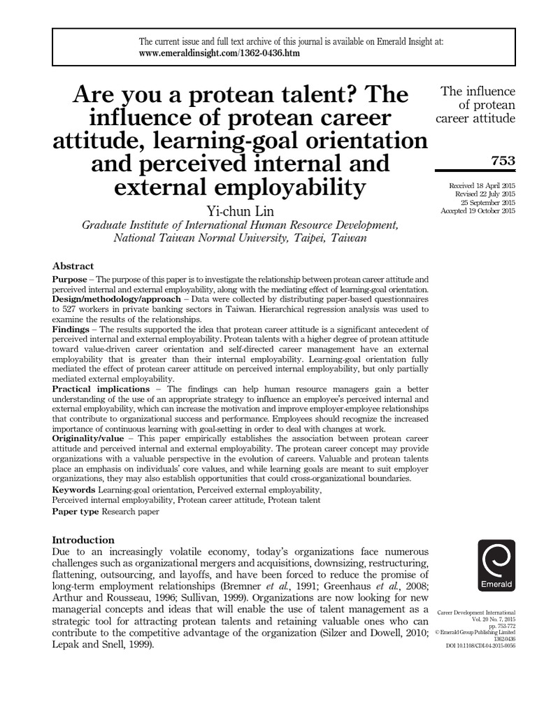 Are you a protean talent the influence of protean career attitude