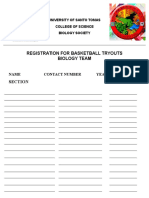 Registration For Basketball Tryouts Biology Team: Name Contact Number Year and