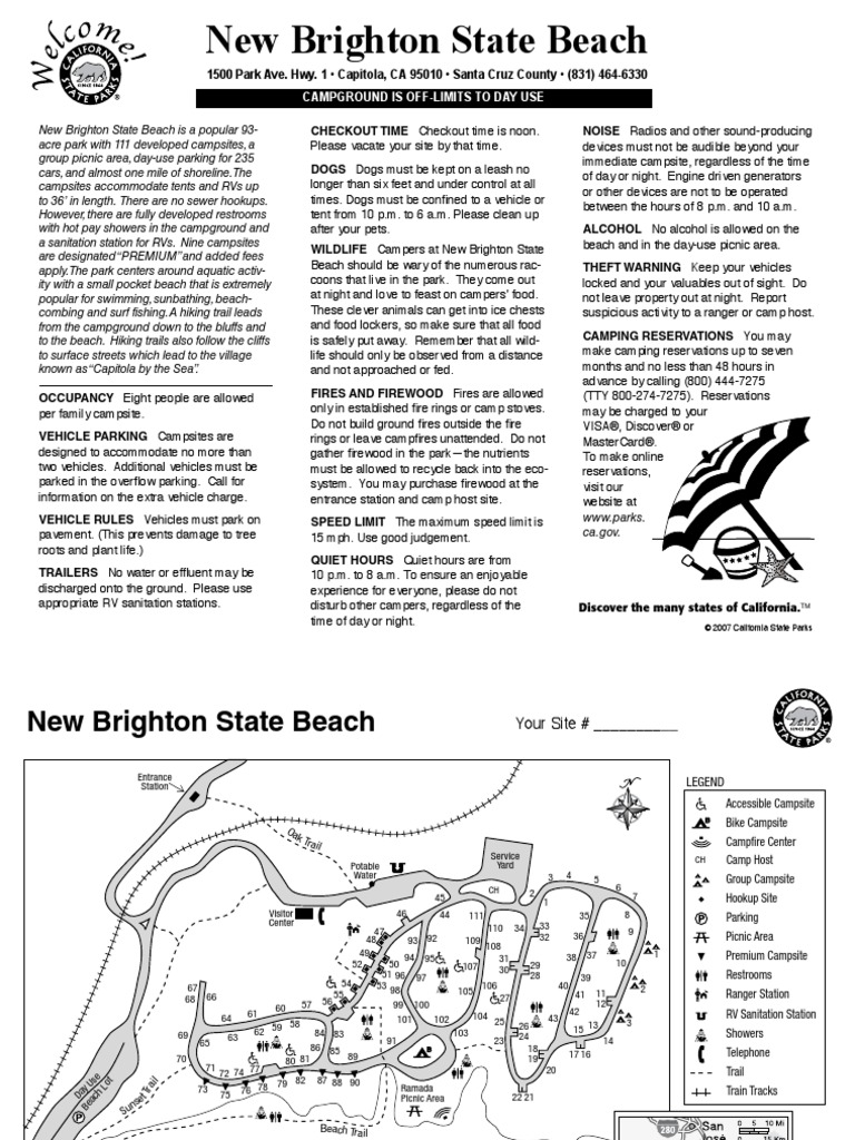 New Brighton State Beach Campground Map  Campsite  Camping