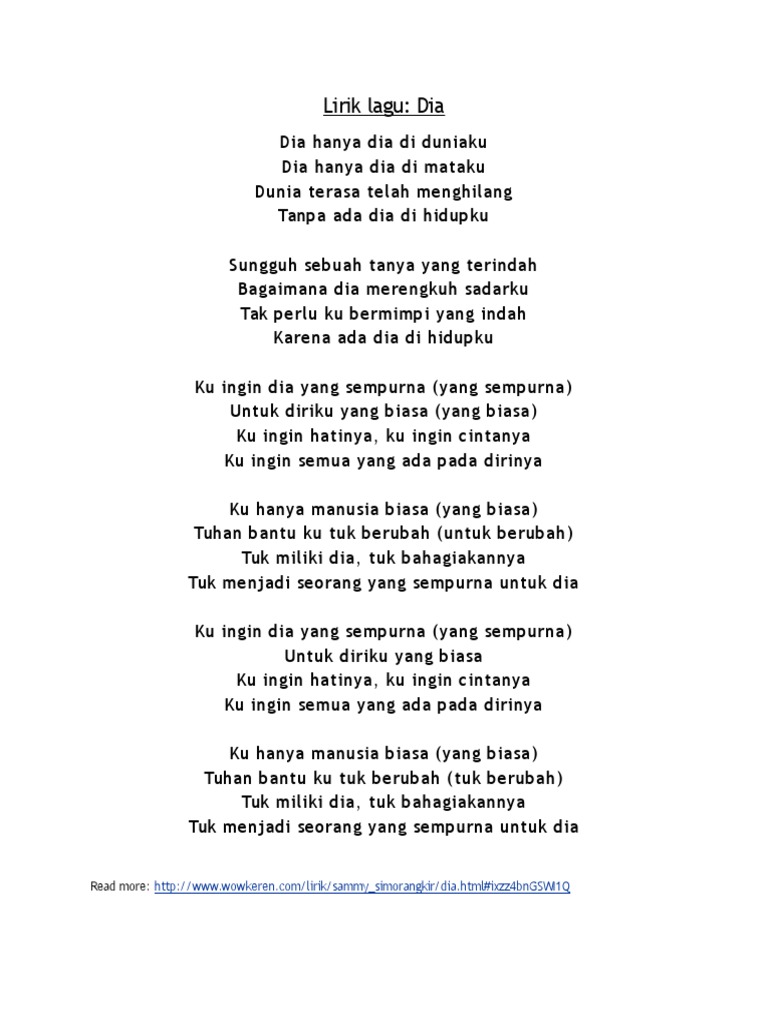 Lirik Lagu Dia Sammy Simorangkir