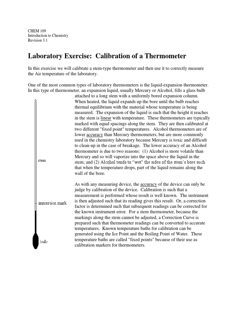 Caliberation of Thermometer PDF Thermometer Calibration