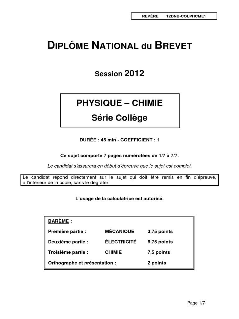 Fiche De Revision Brevet Physique Fiches De Révision Brevet Physique Chimie - Communauté MCMS