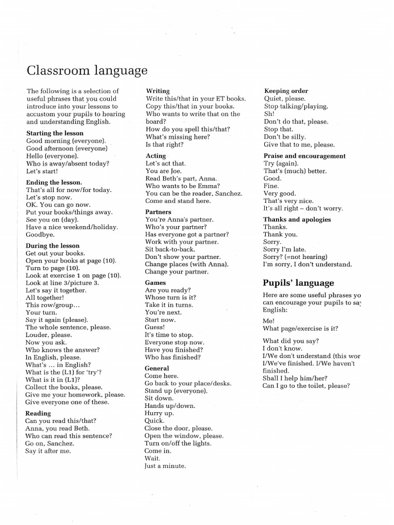 Classroomlanguage PDF | PDF