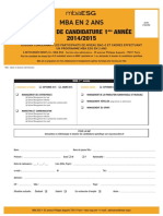 Dossier Candidature MBA ESG 2ans Rentree Octobre 2014