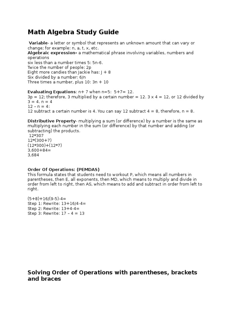 Math Algebra Study Guide Sistema De Coordenadas