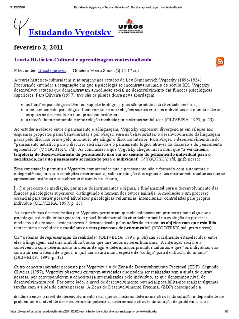 Vygotsky e a Aprendizagem Contextualizada | PDF | Pensamento | Aprendizado