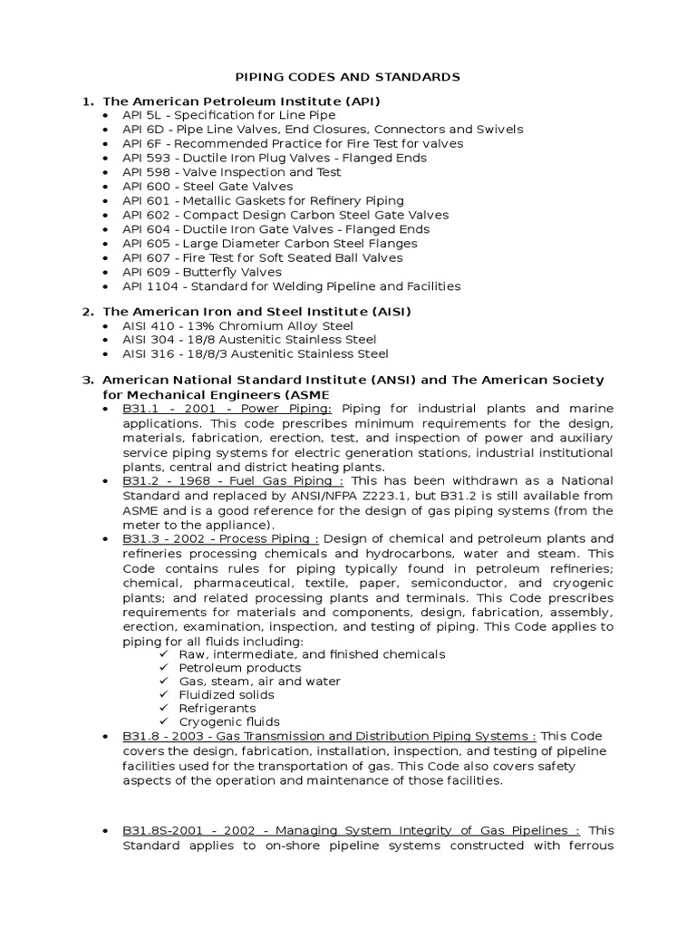 Piping Codes and Standards Overview | PDF | Pipe (Fluid Conveyance ...