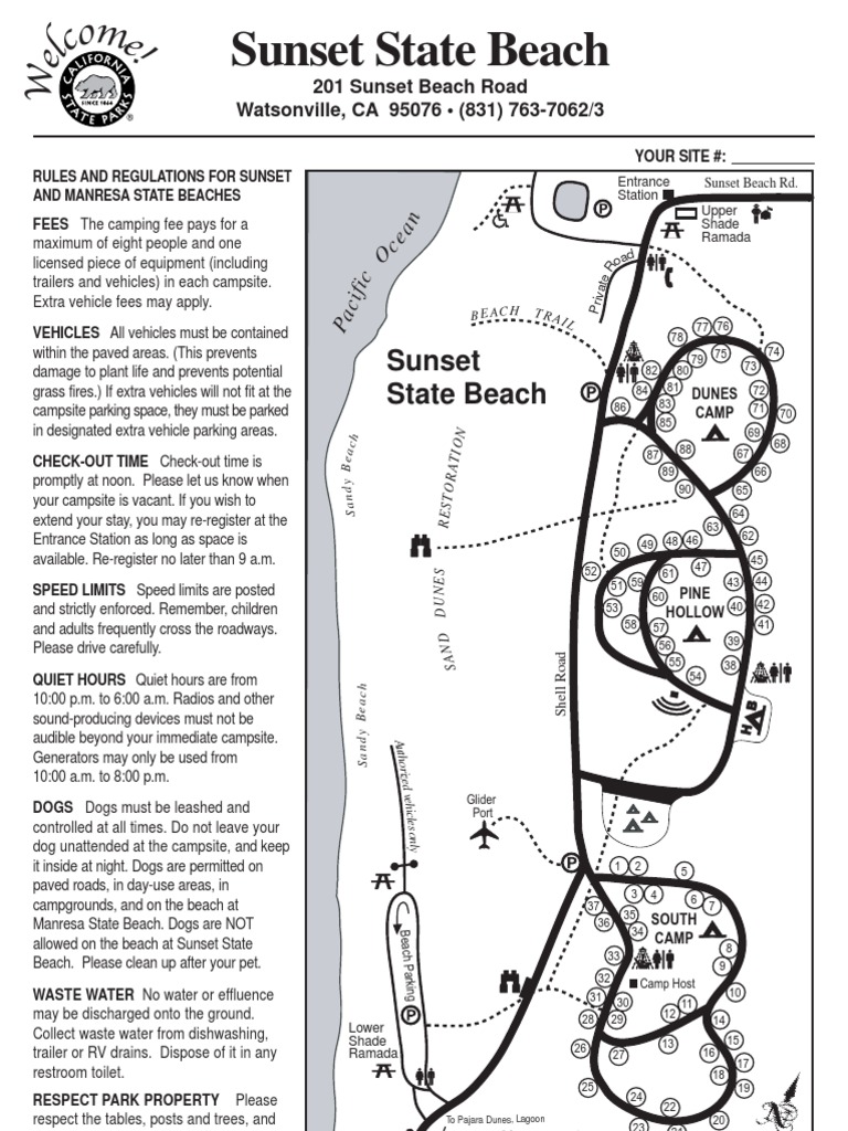 Sunset State Beach Campground Map PDF Campsite Adventure Travel