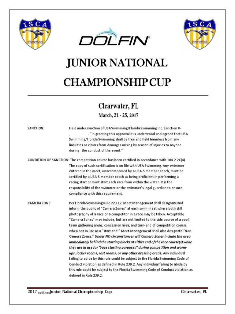 ISCA Meet Info PDF Swimming (Sport) Human Swimming