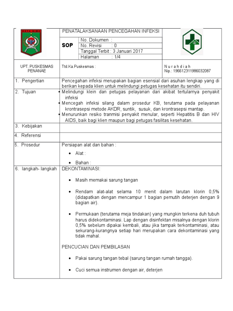SOP Pencegahan Infeksi di Puskesmas | PDF | Pengembangan Diri ...