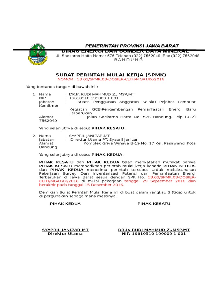 Contoh Surat Izin Mulai Kerja Proyek Contoh Surat
