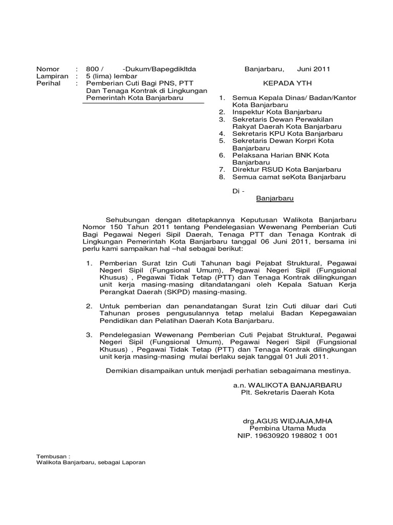 Contoh Surat: Contoh Surat Izin Cuti Tahunan Pns