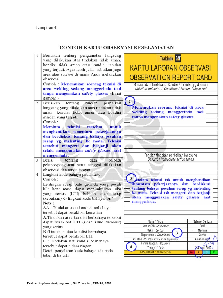 Contoh Kartu Observasi Keselamatan | PDF
