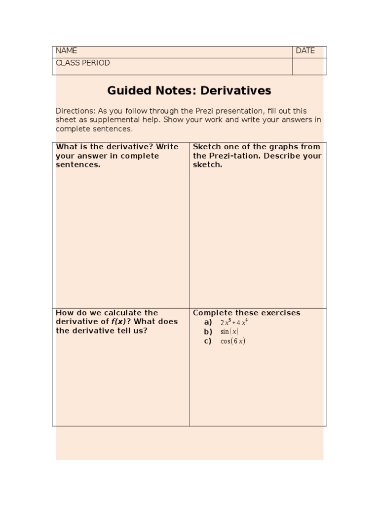 Guided Notes on Derivatives | PDF | Teaching Methods & Materials ...