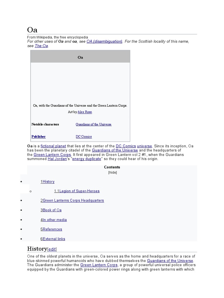History: OA (Disambiguation) The Oa | PDF | Superhero Fiction | Dc