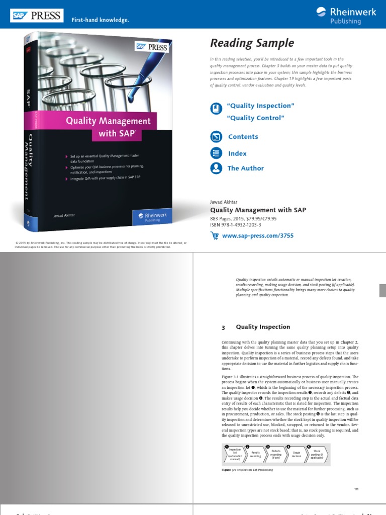 Reading Sample SAP PRESS 1203 Quality Management With SAP Utm | PDF ...