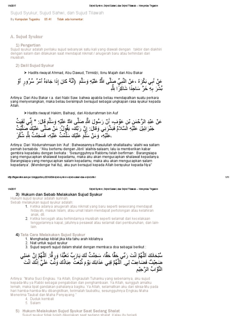 Sujud Syukur, Sujud Sahwi, Dan Sujud Tilawah