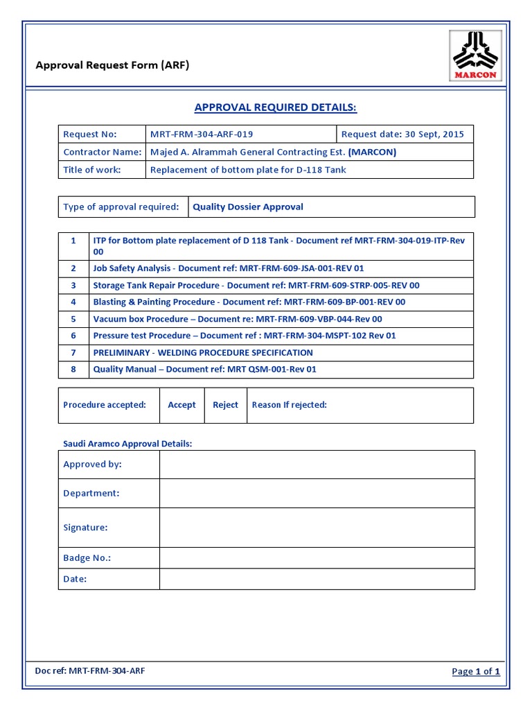 Approval Request for Tank Repair Work | PDF | Technology & Engineering