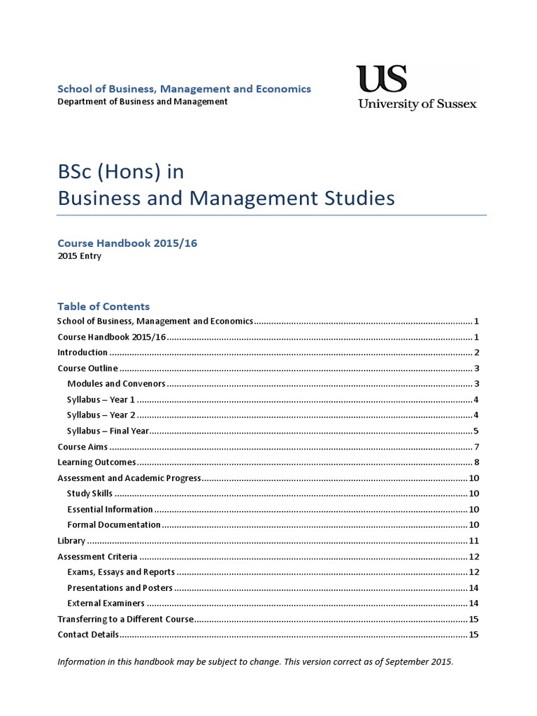 BSc Business Management Course Handbook | PDF | Educational Assessment ...